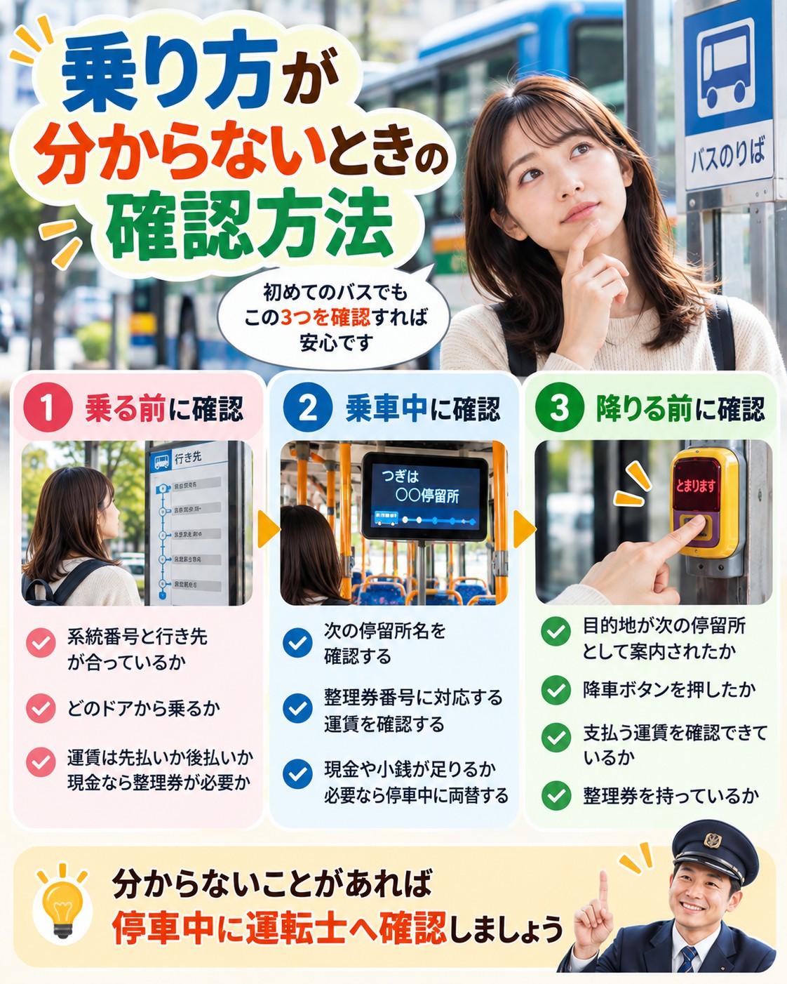 乗り方が分からないときの確認方法