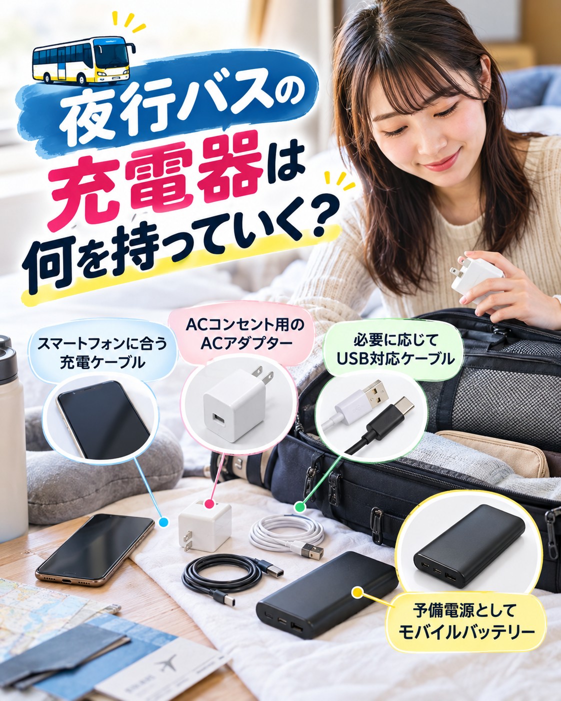 夜行バスの充電器は何を持っていく？