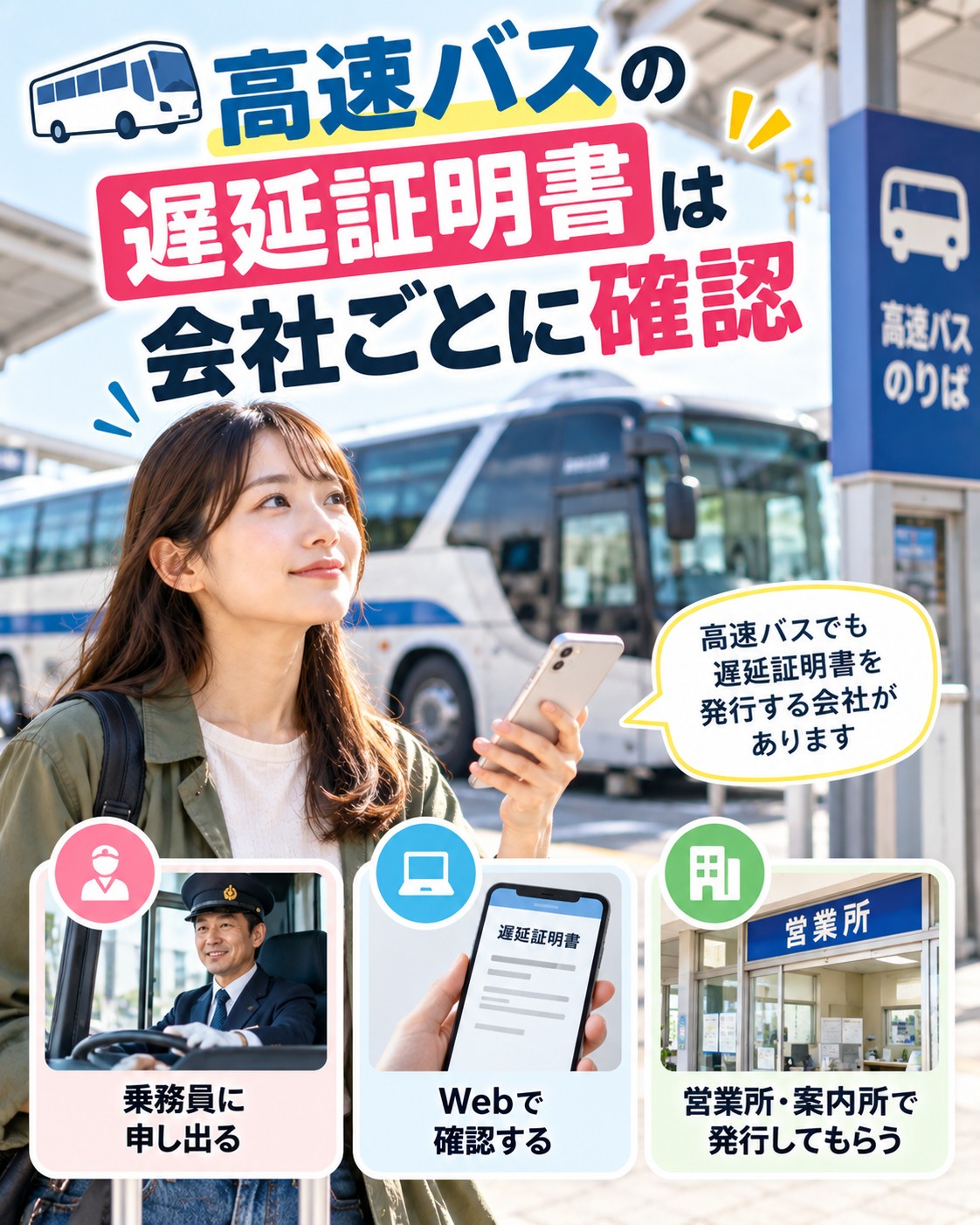 高速バスの遅延証明書は会社ごとに確認
