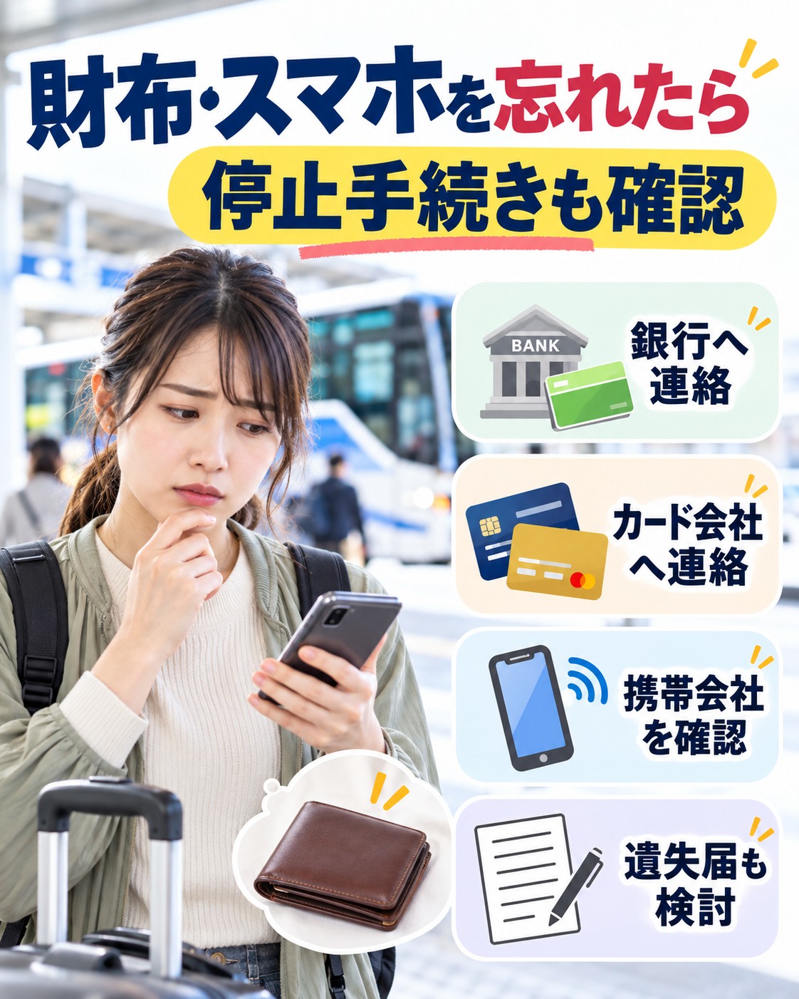 財布やスマホは停止手続きも進める