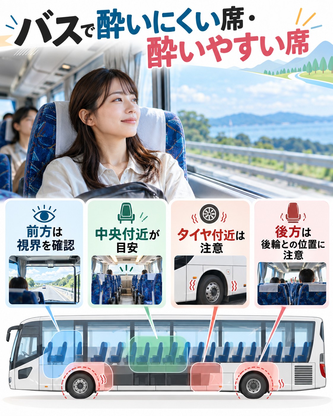 バスで酔いにくい席・酔いやすい席