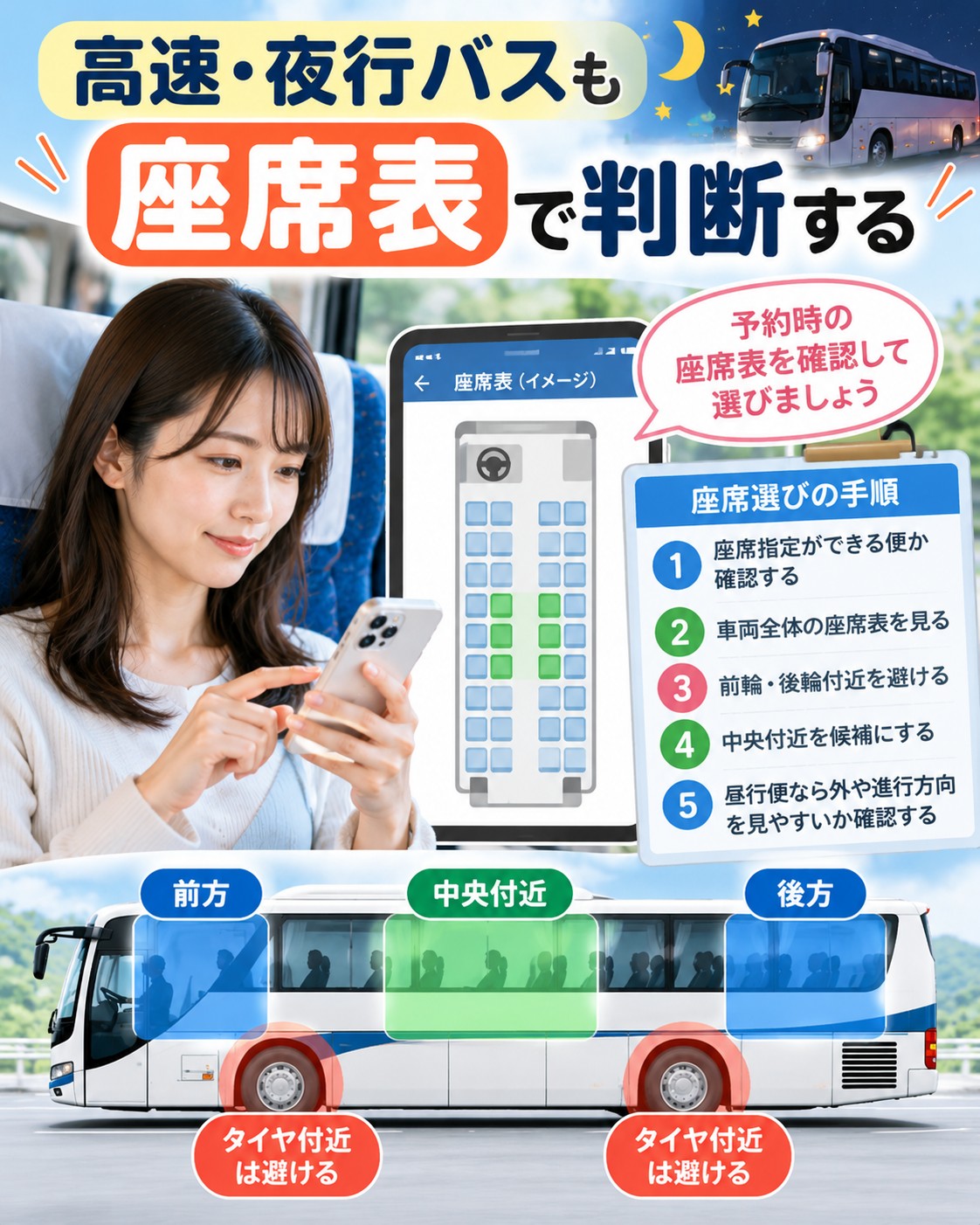 高速・夜行バスも座席表で判断する