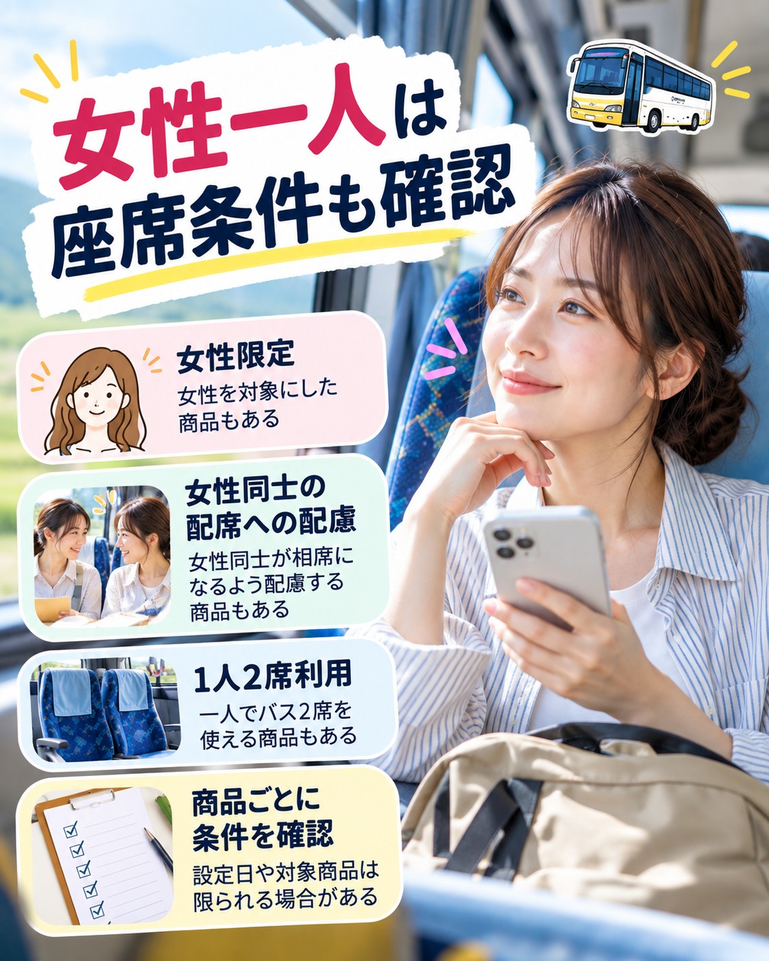 女性一人は座席条件も確認