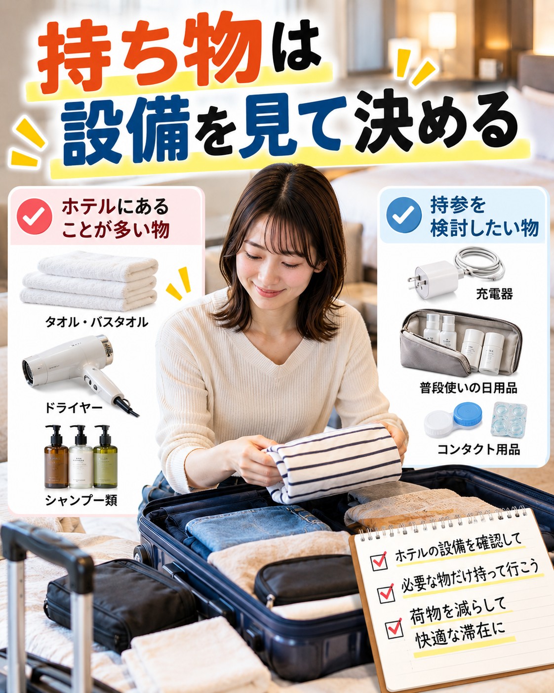 持ち物は設備を見て決める