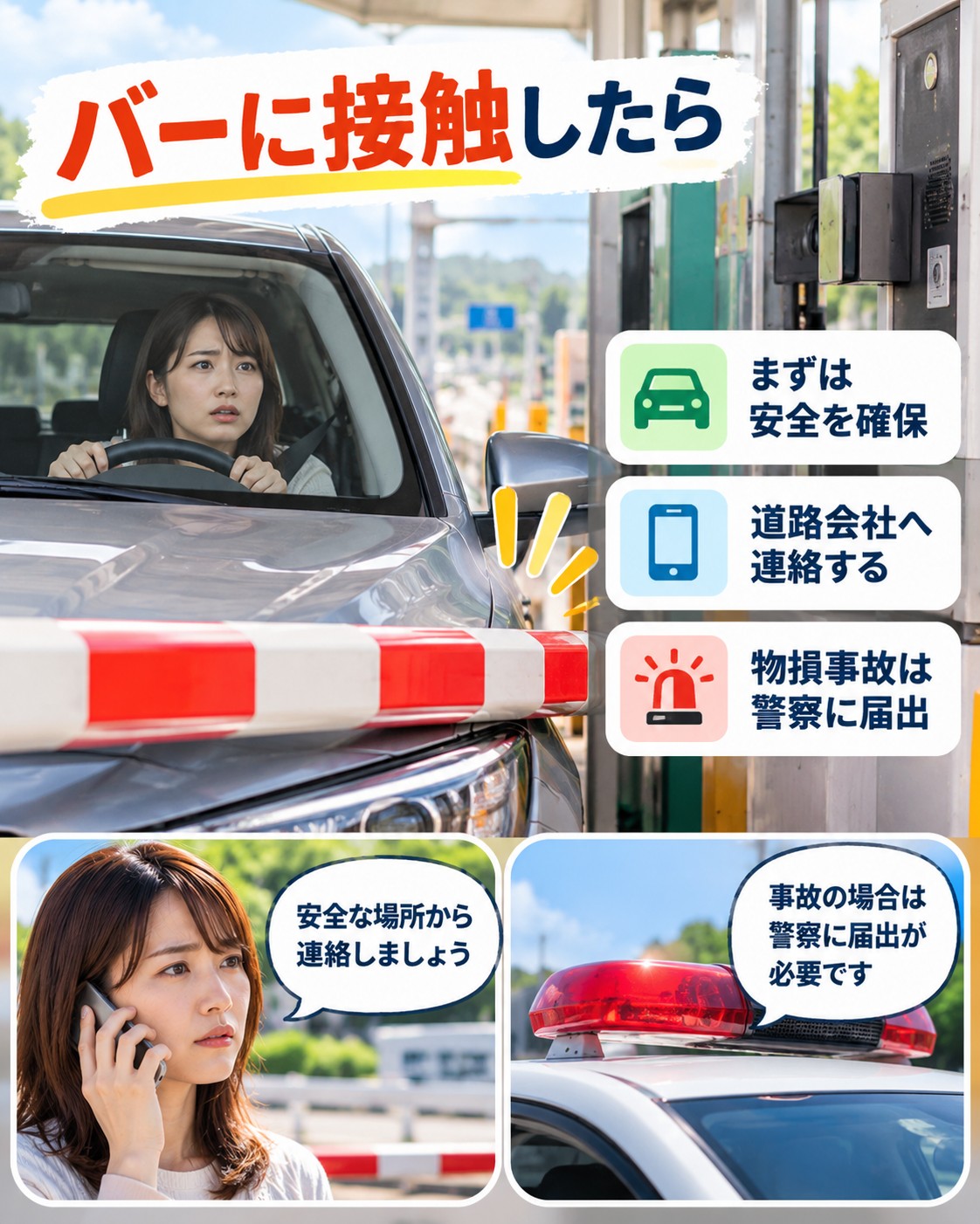 バーに接触・当たった場合の事故対応