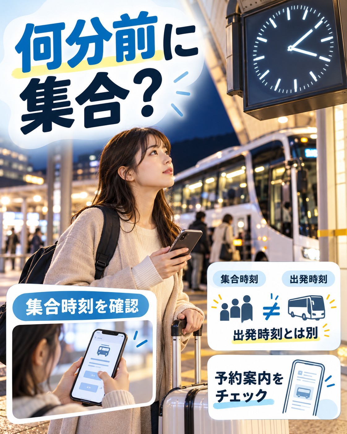 出発何分前に集合すればよい？