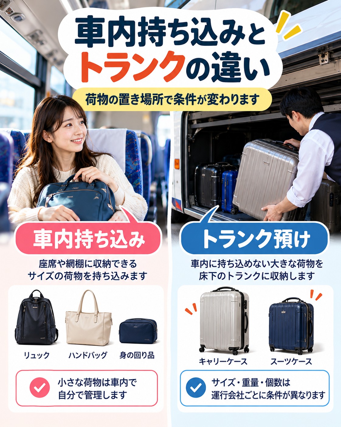 車内持ち込みとトランクの違い