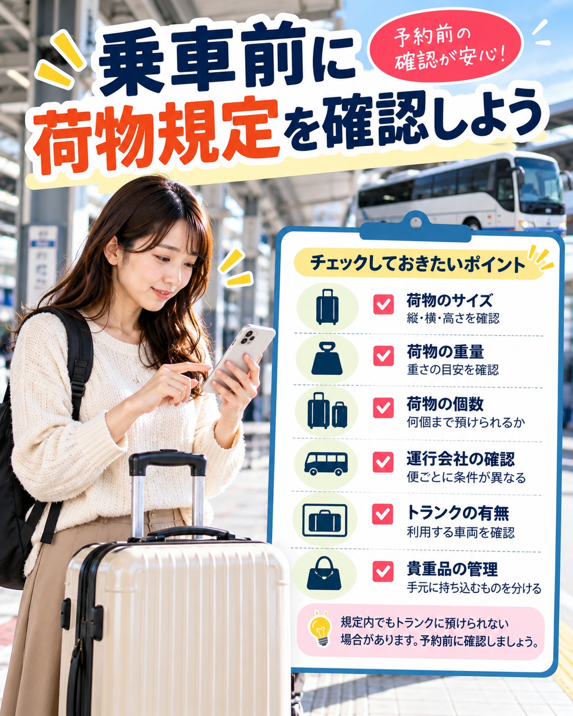 乗車前に荷物規定を確認する