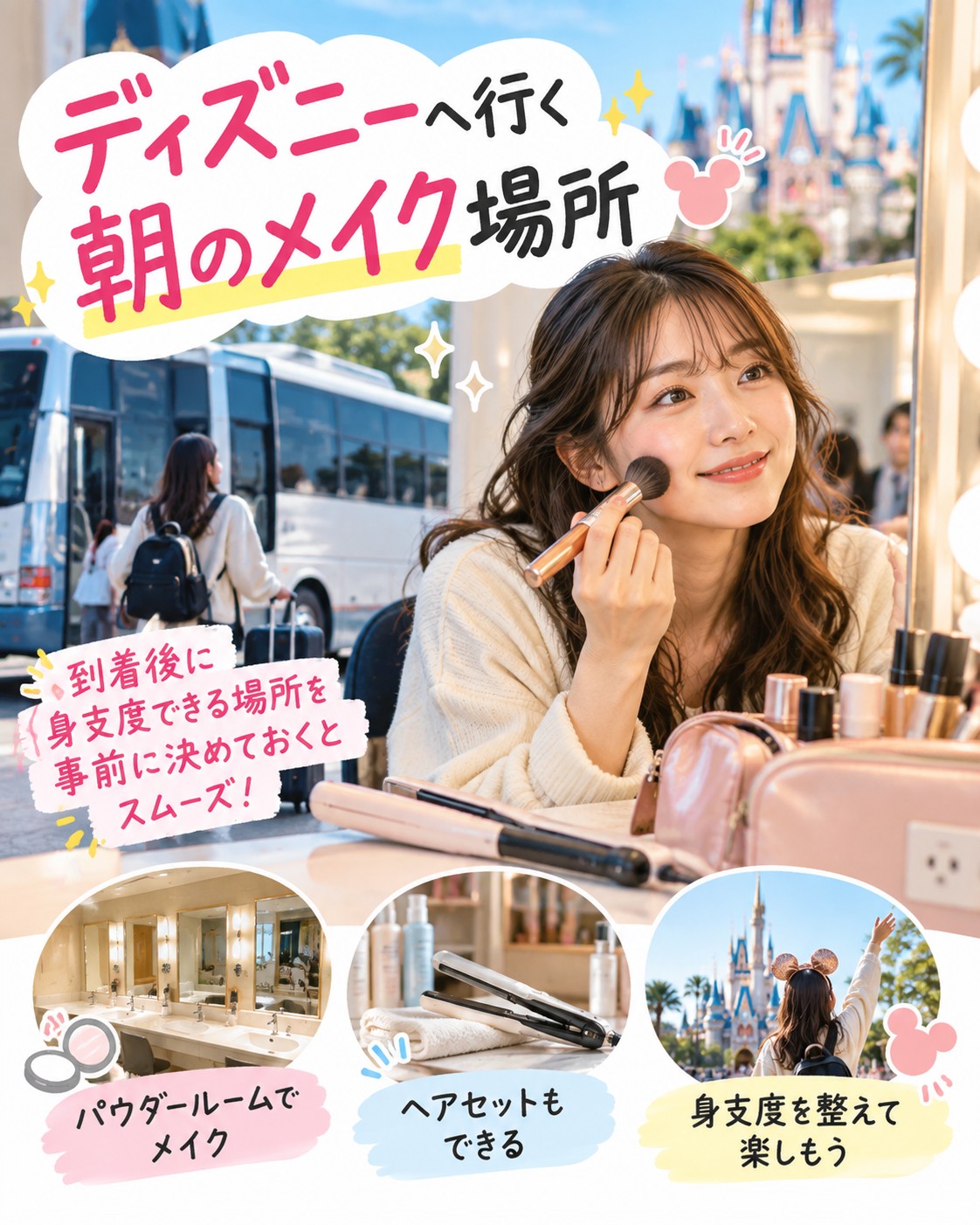 ディズニーへ行く朝のメイク場所