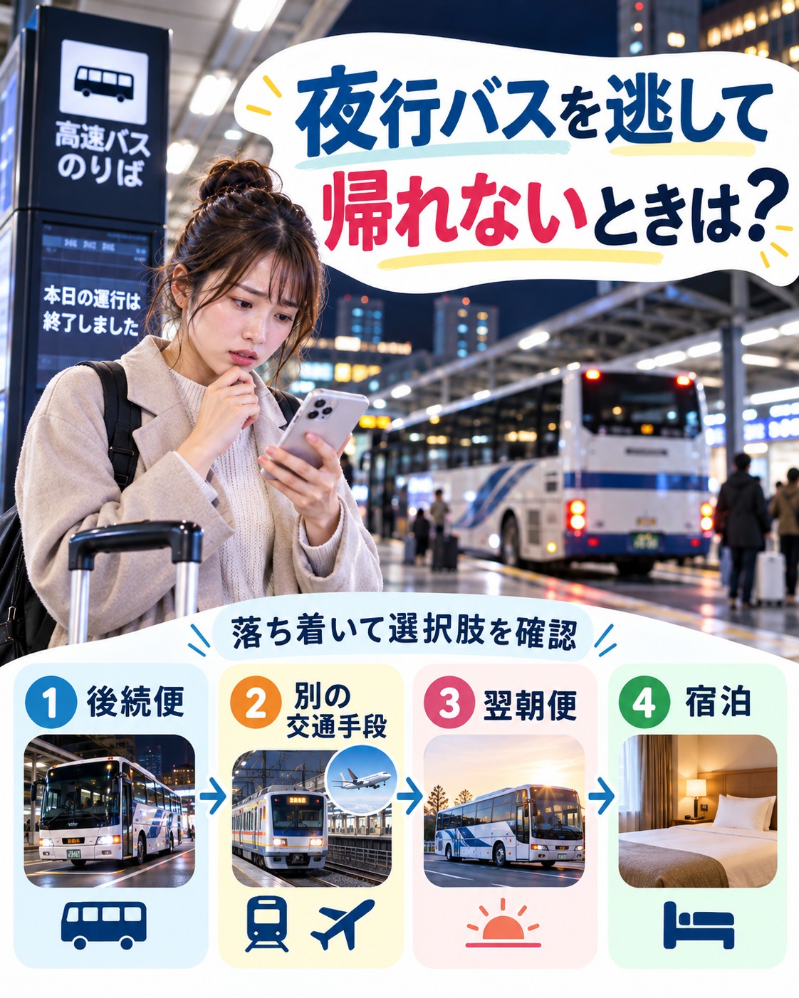 夜行バスを逃して帰れないときは？
