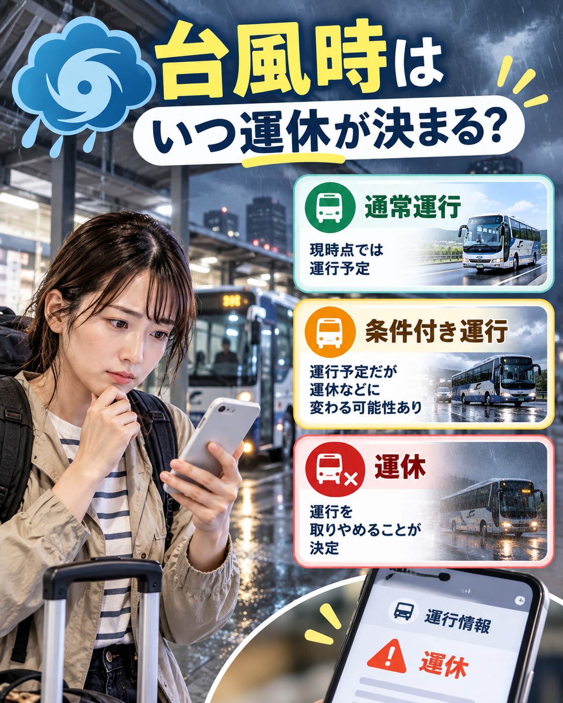 台風時はいつ運休が決まる？
