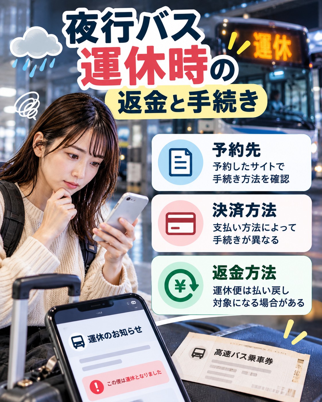 夜行バス運休時の返金と手続き