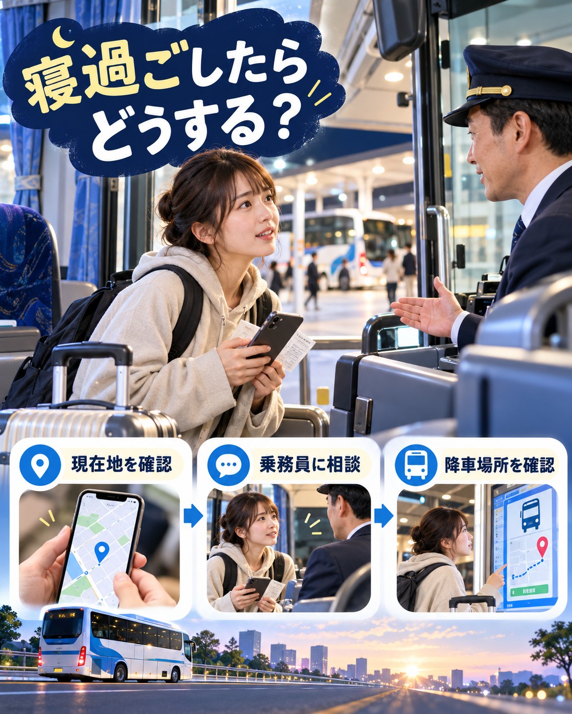 寝過ごしたら乗務員に相談する