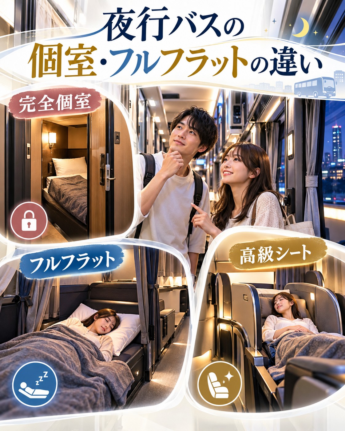 夜行バスの個室・フルフラットの違い