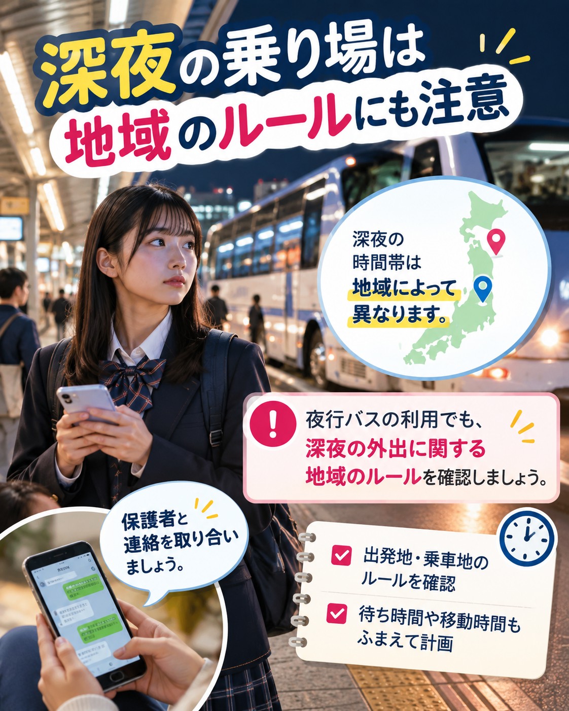 深夜の乗り場は地域のルールにも注意