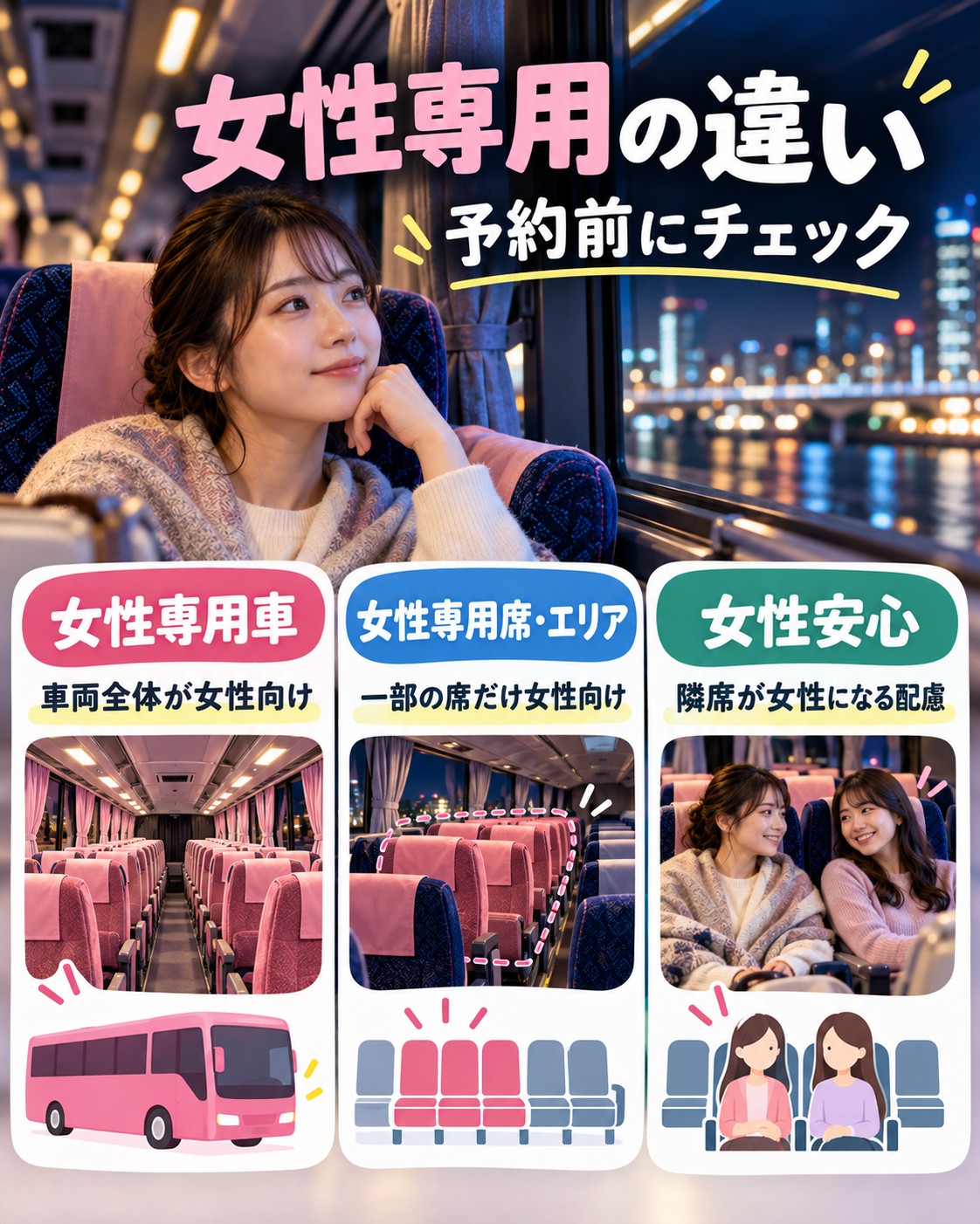 女性専用車・専用席・女性安心の違い