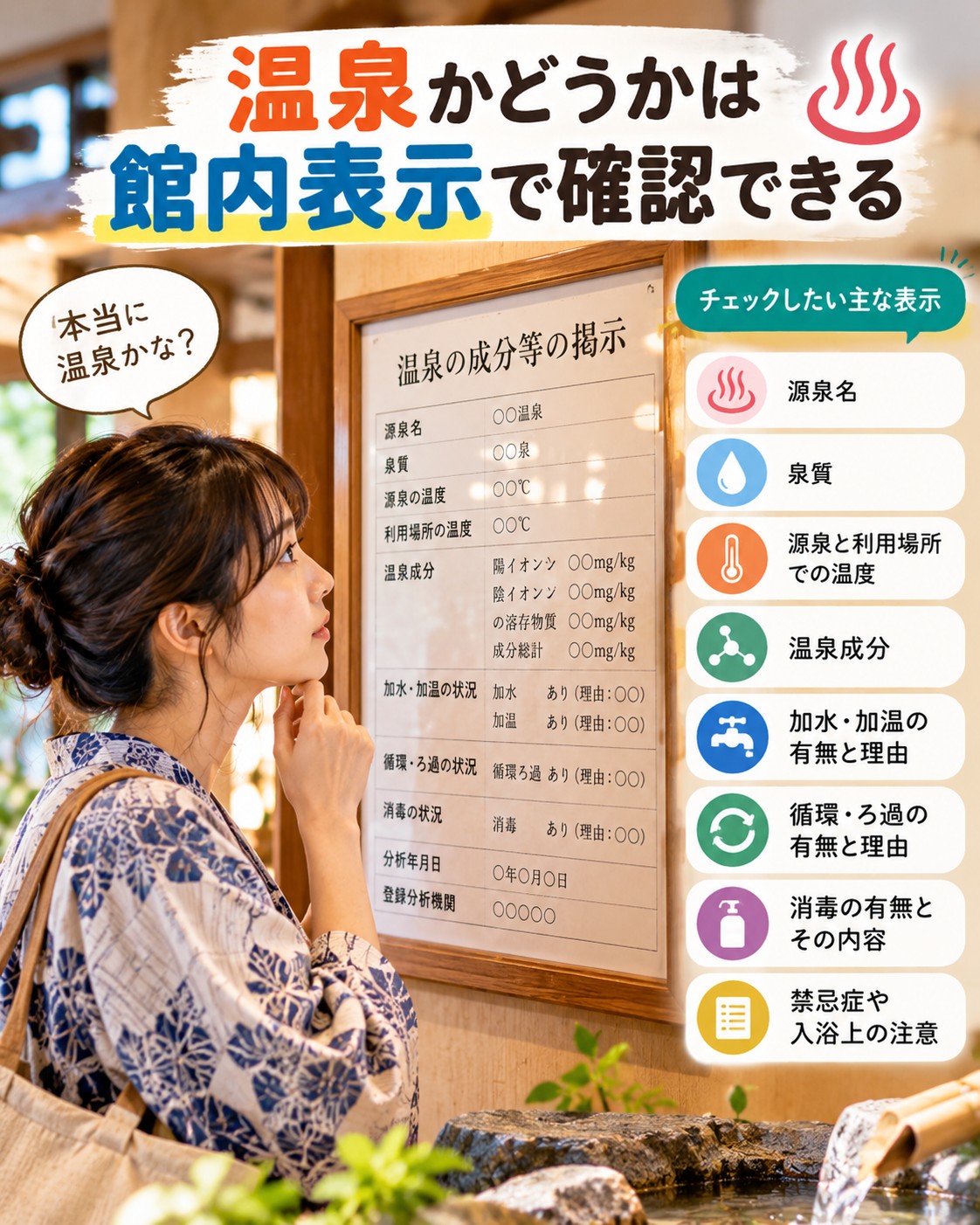 温泉かどうかは館内表示で確認できる