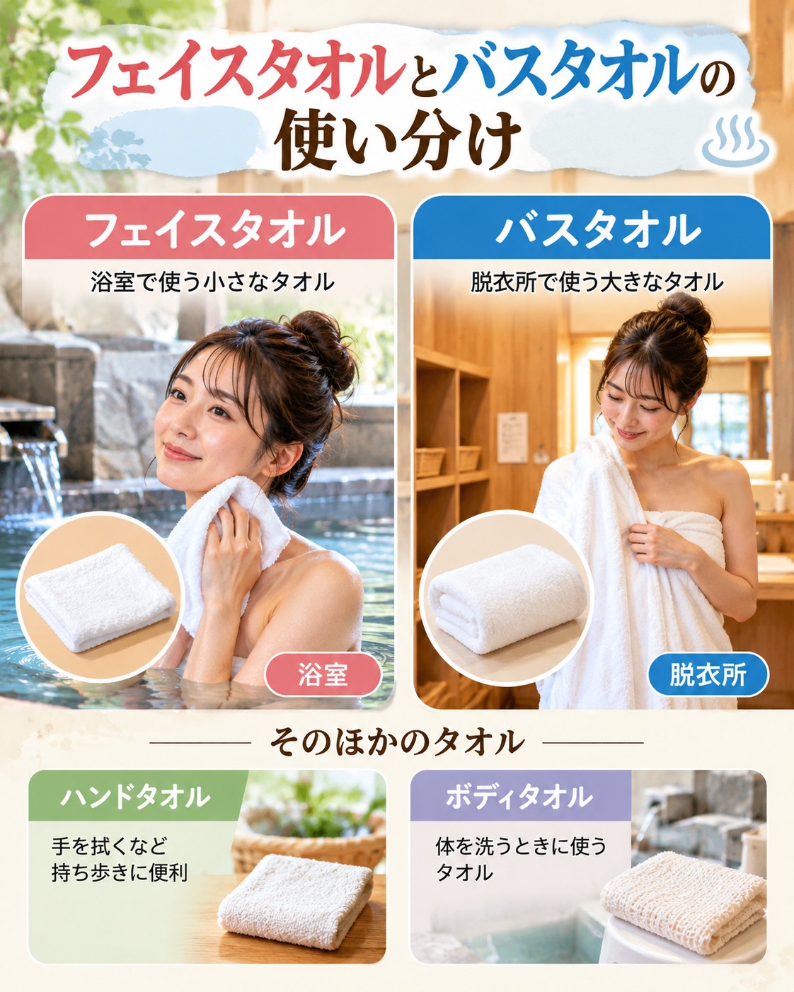 フェイスタオルとバスタオルの使い分け