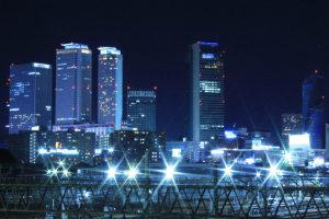 向野橋　名古屋駅ビル群　夜景　名古屋市中村区の観光・撮影スポットの写真や画像