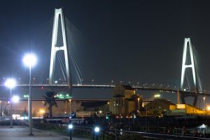 名港ト名港トリトン　伊勢湾岸自動車道　名港中央IC　夜景　名古屋市港区の観光・撮影スポットの画像や写真