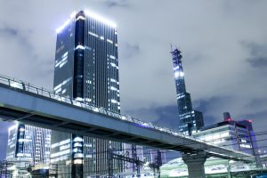 ささしまライブ駅周辺　グローバルゲート　歩行者デッキ　歩道橋　夜景　中村区の観光・撮影スポットの画像と写真