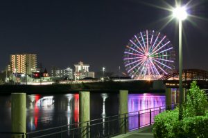 シートレイン観覧車　ポートビル　夜景　中川運河　中川橋　名古屋市中川区の観光・撮影スポットの写真と画像　