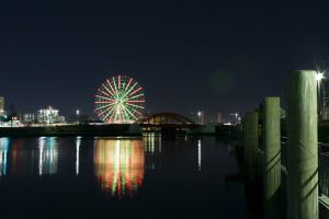シートレイン観覧車　ポートビル　夜景　中川運河　中川橋　名古屋市中川区の観光・撮影スポットの写真と画像　