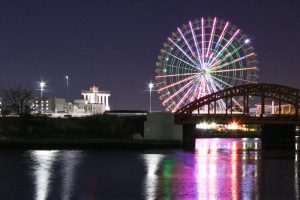 シートレイン観覧車　ポートビル　夜景　中川運河　中川橋　名古屋市中川区の観光・撮影スポットの写真と画像　