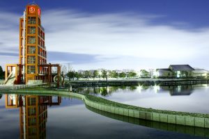 落合公園　フォリー水の塔　夜景　ライトアップ　リフレクション　愛知県春日井市の観光・撮影スポットの画像と写真