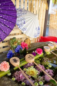 別小江神社　手水舎　あじさい　6月　名古屋市北区の観光・撮影スポットの画像と写真