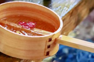 御裳神社(みもじんじゃ)　あじさい　手水舎　6月　夏の花　愛知県一宮市の観光・撮影スポットの画像と写真