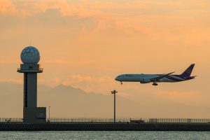 りんくう緑地南駐車場、飛行機、中部国際空港セントレア、夕日、愛知県常滑市の観光・撮影スポットの画像と写真
