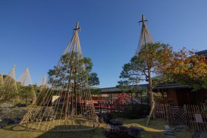 白鳥庭園、雪吊り、紅葉、11月、秋、名古屋市熱田区の観光・撮影スポットの画像と写真