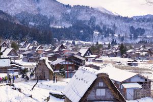 白川郷合掌造り集落、雪景色、2月冬、岐阜県大野郡の観光・撮影スポットの画像と写真