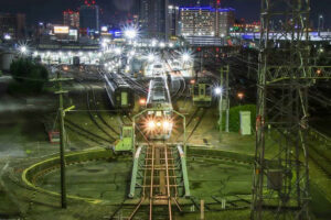 黄金跨線橋、電車、夜景、名古屋市中村区の観光・撮影スポットの名所