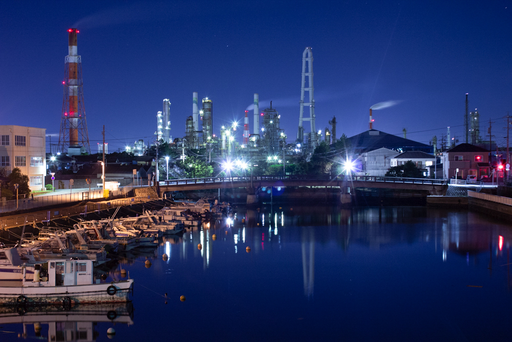 相生橋、夜景、四日市コンビナート、工場地帯、三重県四日市市の観光・撮影スポットの画像と写真