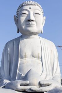 布袋の大仏、3月の春の花、愛知県岩倉市の観光・撮影スポットの名所