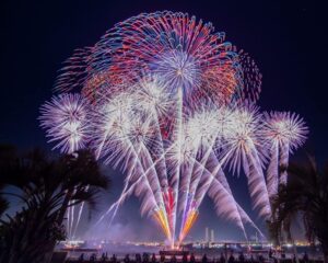 名港水上芸術花火、名古屋港ガーデンふ頭、8月夏、名古屋市港区の観光・撮影スポットの画像と写真