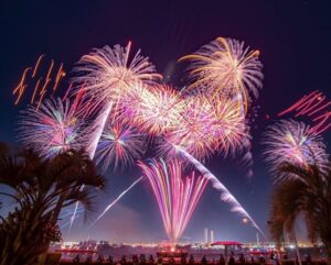 名港水上芸術花火、名古屋港ガーデンふ頭、8月夏、名古屋市港区の観光・撮影スポットの画像と写真