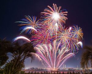 名港水上芸術花火、名古屋港ガーデンふ頭、8月夏、名古屋市港区の観光・撮影スポットの画像と写真