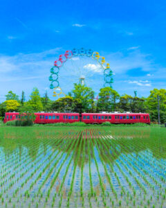 堀内公園、観覧車、田んぼ、リフレクション、6月秋、愛知県安城市の観光・撮影スポットの名所