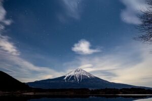 田貫湖畔広場、星空、富士山、1月冬、静岡県富士宮市の観光・撮影スポットの名所