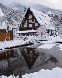 白川郷合掌造り集落、雪景色、2月冬、岐阜県大野郡の観光・撮影スポットの画像と写真