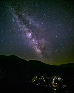 白川郷合掌造り集落、夜景、星空、2月冬、岐阜県大野郡の観光・撮影スポットの画像と写真