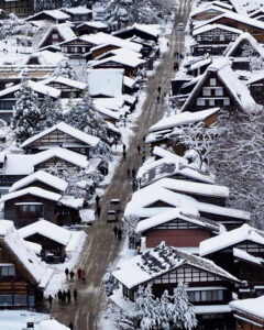 白川郷合掌造り集落、雪景色、2月冬、岐阜県大野郡の観光・撮影スポットの画像と写真