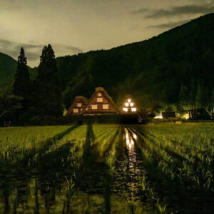 白川郷合掌造り集落、夜景、星空、夏景色、6月夏、岐阜県大野郡の観光・撮影スポットの画像と写真