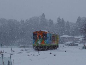谷汲口駅、樽見鉄道、冬景色。2月冬、岐阜県揖斐郡の観光・撮影スポットの画像と写真