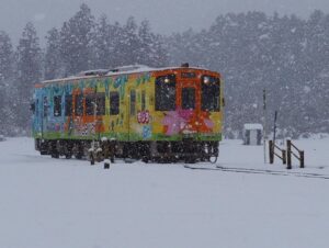 谷汲口駅、樽見鉄道、冬景色。2月冬、岐阜県揖斐郡の観光・撮影スポットの画像と写真