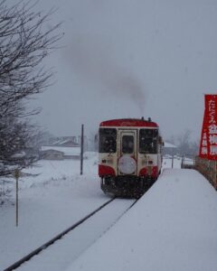 谷汲口駅、樽見鉄道、冬景色。2月冬、岐阜県揖斐郡の観光・撮影スポットの画像と写真