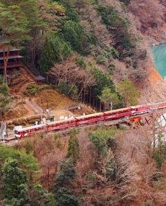 奥大井湖上駅展望所、大井川鐵道・井川線、鉄道、冬、2021年1月、静岡県榛原郡の観光・撮影スポットの名所